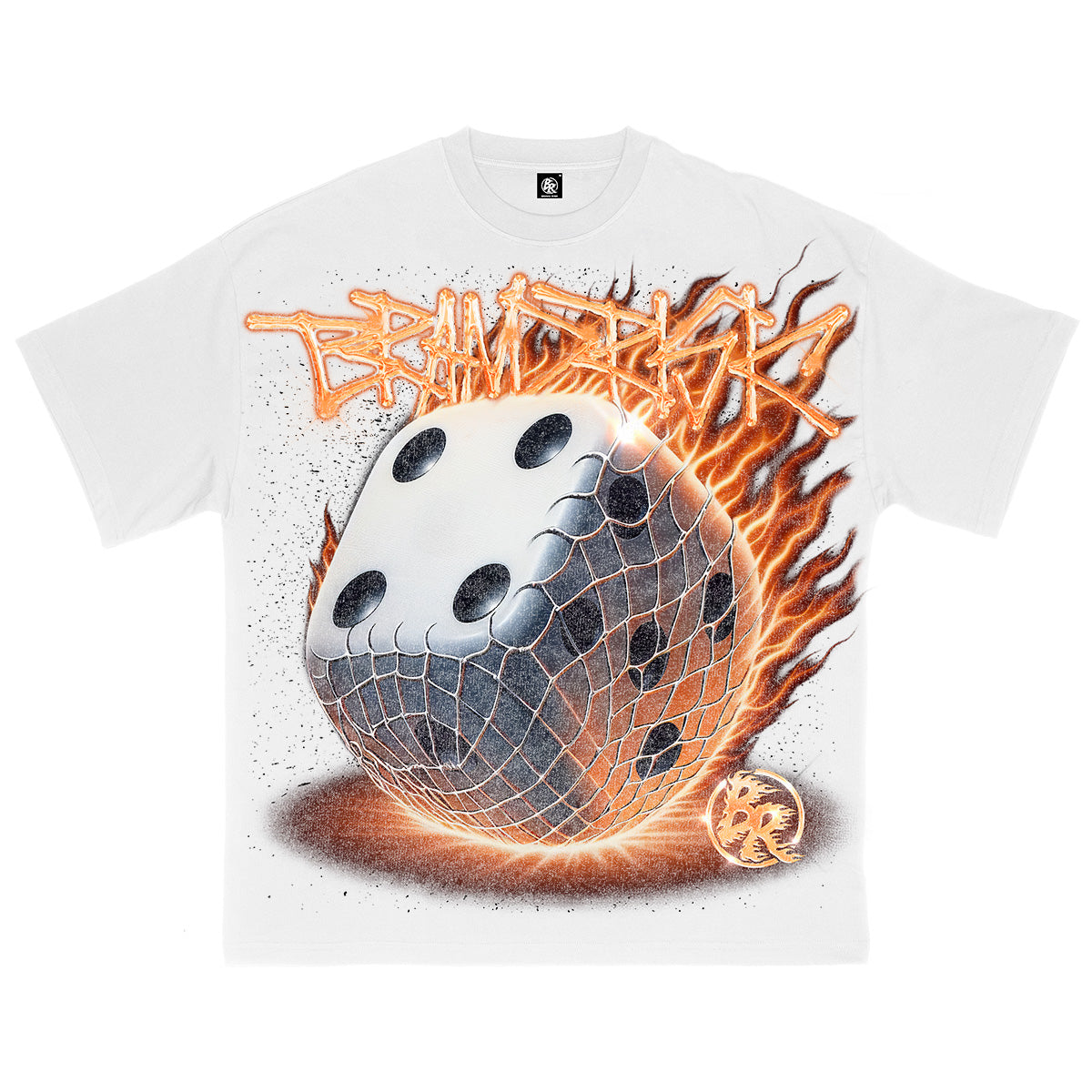 Flaming Dice Roll White Tee